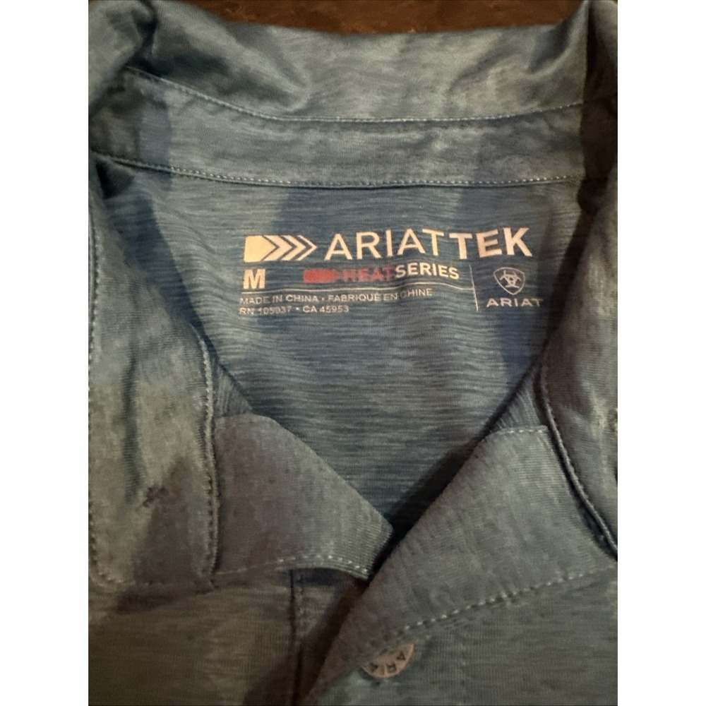 Ariat Tek Heat Series Mens Medium Solid Blue Performance Stretch Polo